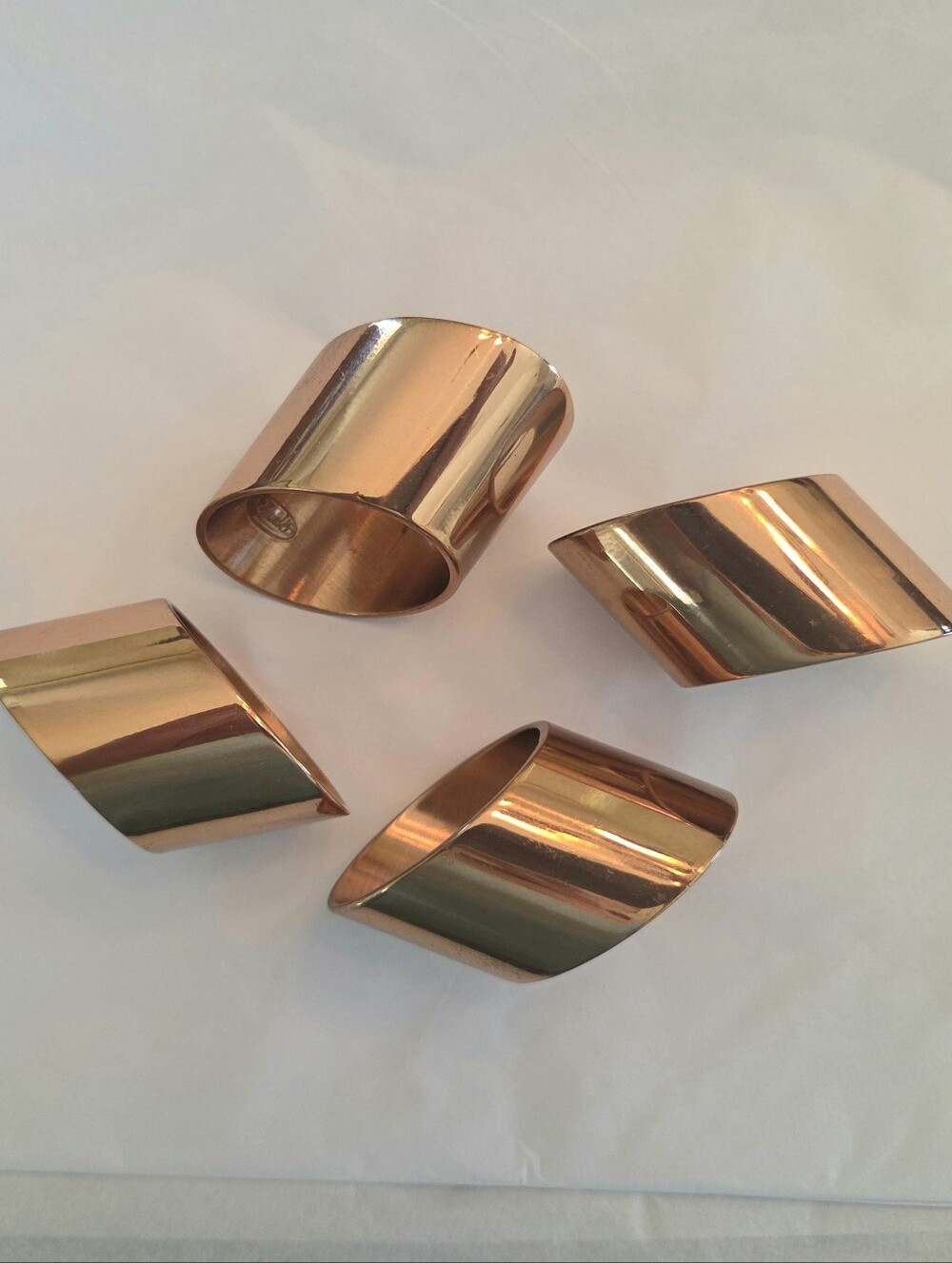 Vintage Solid Copper Napkin Rings Slanted Cylindrical Tubes Set of 4 by Beucler